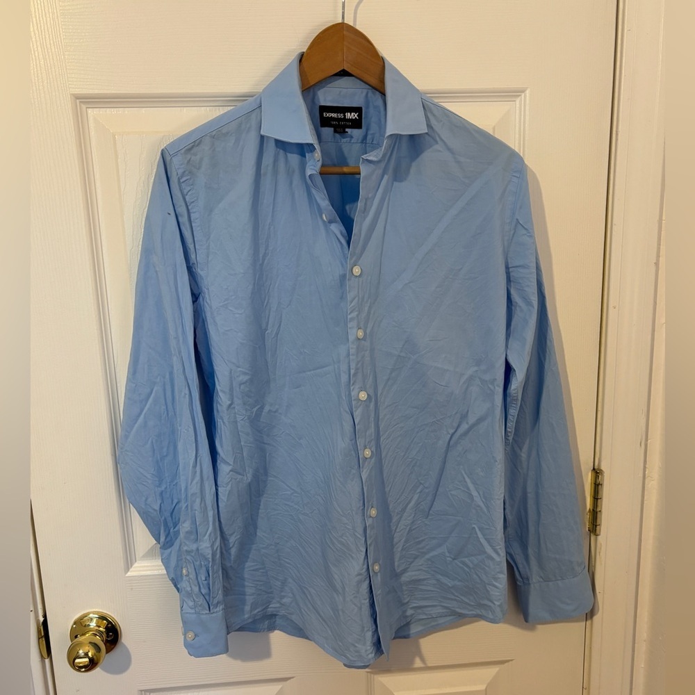 Express Men's 1MX Light Blue Fitted Dress Shirt Small -‎ 14-14.5